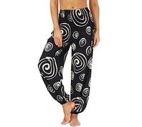 Nuofengkudu Women's Hippie Harem Yoga Pants with Pockets Smocked High Waisted Baggy Soft Bohemian Print Colourful Summer Trousers Lightweight Flowy Travel Holiday Beachwear(Y-Pattern 03,One Size)