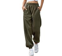 Nuofengkudu Women's Plain Baggy Fleece Tracksuit Bottoms Warm Harem Joggers Pants with Pockets Elastic Waist Thermals Tapered Leg Sweatpants Running Workout Casual Lounge Wear(F-Green,XL)