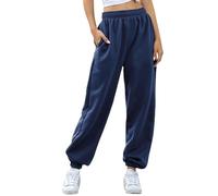 Nuofengkudu Women's Plain Baggy Fleece Tracksuit Bottoms Warm Harem Joggers Pants with Pockets Elastic Waist Thermals Tapered Leg Sweatpants Running Workout Casual Lounge Wear(F-Navy,S)