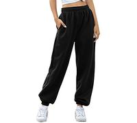 Nuofengkudu Women's Plain Baggy Fleece Tracksuit Bottoms Warm Harem Joggers Pants with Pockets Elastic Waist Thermals Tapered Leg Sweatpants Running Workout Casual Lounge Wear (F-Black,S)