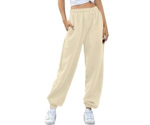 Nuofengkudu Women's Plain Baggy Fleece Tracksuit Bottoms Warm Harem Joggers Pants with Pockets Elastic Waist Thermals Tapered Leg Sweatpants Running Workout Casual Lounge Wear(F-Khaki,S)