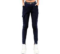 Nuofengkudu Women's Skinny Fit Cargo Trousers Slim Leg Work Combat Leggings Ladies 4 Pockets High Waisted Pull on Stretchy Tight Sports Pants with Matching Belt Teen School Navy Blue S
