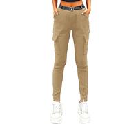 Nuofengkudu Womens Stretchy Cargo Trousers 4 Pockets Elasticated High Waisted Pull on Leggings Skinny Leg Pants Sports with Matching Belt