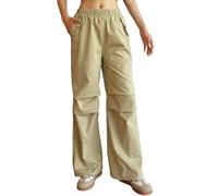 Nuofengkudu Womens Urban Utility Trousers Wide Leg Elasticated Waist 2 Pockets Knee Pleats Windproof Pull on Ladies Work Walking Loose Hiking Pants Young College Outdoor Apricot XL