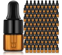 Nuogo 100 Pcs Amber Glass Mini Dropper Bottles Essential Oil Dropping Small Empty Sample Vial with Dropper and Black Caps Tiny Amber Glass Bottles Perfume Jars for Travel(1 ml)