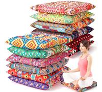 Nuogo 12 Pcs Bohemian Floor Cushions Bulk 15 Inch Boho Floor Sitting Pillows Yoga Mandala Meditation Pouf for Living Room Balcony Office Tatami(Square)