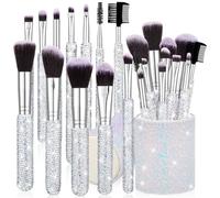 Nuogo 13 Pcs Rhinestone Makeup Brushes Set 12 Bling Crystal Professional Face Cosmetics Blending Liquid Foundation Powder Concealer Eye Shadows Make up Beauty Tool Glitter with 1 Holder