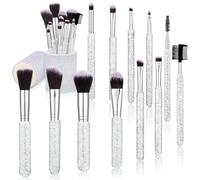 Nuogo 13 Pcs Rhinestone Makeup Brushes Set 12 Bling Crystal Professional Face Cosmetics Blending Liquid Foundation Powder Concealer Eye Shadows Make up Beauty Tool Glitter with 1 Holder