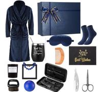 Nuogo 15 Pcs Birthday Gifts for Men Beard Care Set for Him Christmas Gifts Basket Ideas Kit for Men Tumbler Bath Robe for Dad Husband Boyfriend Box Christmas Gifts Baskets(Navy)