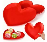 Nuogo 2 Pcs 11" Heart Shaped Plates Large Valentine's Plates Unbreakable Ceramic-like Heart Dessert Dinner Charger Salad Serving Charger for Valentine's Party Anniversary Dating Wedding (Red)