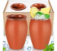 Nuogo 2 Pcs 12 Oz Cantaritos Mexicanos Clay Cups for Tequila Cocktails | Traditional Barro Clay Style Mexican Cantaritos, Taco Tuesday Party Mojitos Shots, Authentic Drinkware Tazas