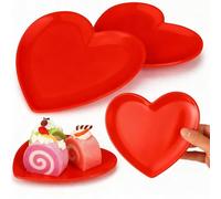 Nuogo 2 Pcs Heart Shaped Dinner Plates 6.8'' Valentine's Serving Tray Unbreakable Ceramic-like Heart Shaped Plates for Dessert, Appetizer, Salad, Dishwasher Safe (Red)