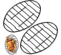Nuogo 2 Pcs Roasting Rack Roasting Pan Approximately 12 x 8.5 Inch Oval Cooling Cooking Rack with Integrated Feet Sturdy with Enameled for Meat Roast Chicken Drying Grilling, Dishwasher Safe