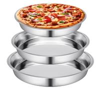 Nuogo 3 Pcs 16 14 10 Inch Large Deep Pizza Pans Stainless Steel Pizza Tray Round Oven Tray Rust Proof Reusable Bakeware Cooking Pan Dishwasher Safe for Baking, Serving, and Displaying Cookie Pie