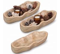 Nuogo 3 Pcs Wavy Live Edge Wooden Dough Bowls 16 Inch Hand-carved Decorative Nesting Trays Finished Natural Paulownia Wood - Rustic Farmhouse Centerpiece for Fruit, Candles & Home
