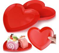 Nuogo 4 Pcs Heart Shaped Dinner Plates 6.8'' Valentine's Serving Tray Unbreakable Ceramic-like Heart Shaped Plates for Dessert, Appetizer, Salad, Dishwasher Safe (Red)