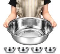 Nuogo 4 Pcs Stainless Steel Mixing Bowls Metal Mixing Bowls Extra Large Basin Salad Basin Deeper Edge Dishwasher Safe Mirror Finish for Home and Commercial, Silver (18 Inch 16 Qt)