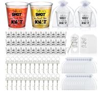 Nuogo 50 Set Wedding Favors for Guests Bulk 3oz Acrylic Take a Shot We Tied The Knot Shot Glasses, Key Chains Bottle Openers with Card Organza Bag for Wedding Bridal Shower Engagement Party Gifts