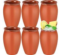 Nuogo 6 Pcs 12 Oz Cantaritos Mexicanos Clay Cups for Tequila Cocktails | Traditional Barro Clay Jarritos Style Mexican Cantaritos, Taco Tuesday Party Mojitos Shots, Authentic Drinkware Tazas