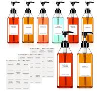 Nuogo 6 Pcs Coffee Syrup Dispenser Bottles Set 750ml, 500ml, 300ml, 150ml PET Black Syrup Bottles with Pump Dispenser 27 Labels for Coffee Bar Kitchen Accessories Portable Travel(16.9 oz,Square)