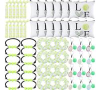 Nuogo 60 Pcs Tennis Party Favors Tennis Gifts Includes 12 Mini Racket Keychain 12 Charm Bracelets Cosmetic Bag Hair Scrunchies and Hair Ties for Sport Lovers Girls Team