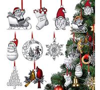 Nuogo 8 Pieces Solid Pewter Christmas Tree Ornaments Metal Hanging Decors Gnomes Santa Snowflake Snowman Pendants Red Rope for Xmas DIY Crafts Festive Holidays Home Decor, Styles, Red,Silver