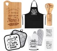 Nuogo Nana Gifts Kitchen Set from Grandkids Wooden Cutting Board, Utensil Holder, Cooking Utensils, Dish Towels, Oven Pads, Oven Mitt, Apron, Grandma Xmas Birthday Mothers Day Nana Gifts