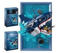 NUOJIAYING Wall Art Shark Building Blocks Set, Wall Art Animals Building Kit, Unique Home Wall Decor or Table Display, Shark Den Building Kit Decor Gifts for Adults