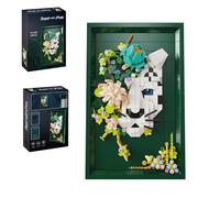 NUOJIAYING White Leopard & Floral Wall Art Building Blocks Set, Flowers Bouquet Building Set, Botanical Collection Eternal Flower DIY Building Toy for Adults