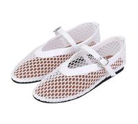 Nuoke Ballet Flats for Women, Ballet Shoes Women's Foldable Mesh Flats Wide Fit Fishnet Buckle Strap Ladies Ballerina Pumps Shoe for Casual Daily Dress Wear Dance