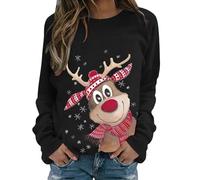 Nuoke christmas jumpers for women, womans christmas jumper, Long Sleeve funny Reindeer Printed Sweatshirt Casual hoodies xmas Hoodies Crewneck ugly plus size Tops