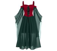 Nuoke Halloween Costumes Halloween Costumes Women's Butterfly Sleeve Sexy Lace Gothic Medieval Dresses Hot Pink