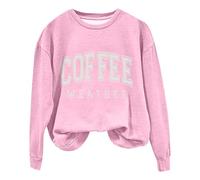 Nuoke hoodie women Coffee Weather Sweatshirt Women's Letter Printed Trendy Shirt Cozy Season Sweatshirts Fall Crewneck Long Sleeve Fleece Pullover (Pink, M)