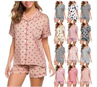 nuoke pyjama sets, satin pyjama set women, women's short pyjamas, woman, women pajamas, womens pajama sets, summer pajamas, shorts set, womens summer clothes Watermelon Red