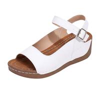 Nuoke sandals for women,womens wedge sandals,Ankle Strap Open Toe Lightweight White/Orange/Grey Options Breathable Walking (White, 7.5)