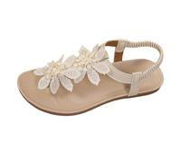 Nuoke summer shoes women - Women’s Toe Post Sandals with Floral Appliqué, Elasticated Back Strap, Flat Slip On Summer Beach Shoes for Casual Holiday Wear, Large Size Friendly