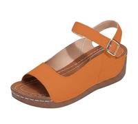 Nuoke wedges shoes for women,black wedge sandals,Ankle Strap Open Toe Lightweight White/Orange/Grey Options Breathable Walking (Brown, 7)