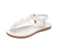 Nuoke Women’s Toe Post Sandals with Floral Appliqué, Elasticated Back Strap, Flat Slip On Summer Beach Shoes for Casual Holiday Wear, Large Size Friendly