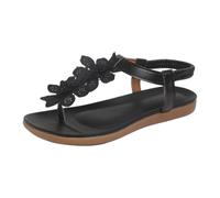 Nuoke Women’s Toe Post Sandals with Floral Appliqué, Elasticated Back Strap, Flat Slip On Summer Beach Shoes for Casual Holiday Wear, Large Size Friendly