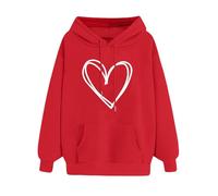 Nuoke Womens Oversized Graphic Hoodies Casual Long Sleeve Heart Print Pullover Tops Comfort Pocket Drawstring Hooded Sweatshirt Ladies Plus Size Clothes