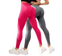 Nuoke Yoga Pants for Women,The Gym People Leggings,Texture Hip Lifting Fitness with Tight Fit and High Waist Peach Hip 2pc Work with Pockets (Hot Pink, S)