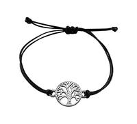 Nuoli Tree of Life Bracelet Silver, Black Textile Band, Women's Bracelet Adjustable Size, Handmade in Germany, Nickel-Free