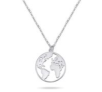 Nuoli Women's Globe Chain (45 cm) 925 Sterling Silver World Map Necklace Available in Silver, Gold and Rose Gold, 45 cm, Sterling Silver