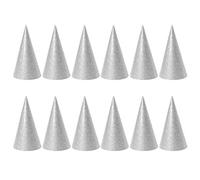 NUOLUX 12Pcs Silver Cone Hats Glitter Triangle Birthday Party Hats for Kids and Adults (Random color of the rope)