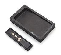 NUOLUX Natural Inkstone with Ink Stick 5-Inch Rectangular Traditional Calligraphy Stone for Beginners and Painting Practice