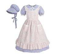 Nuoqi Colonial Girl's Prairie Pioneer Costume, Laura Ingalls Wilder Costume with Purple Apron, Size 6-7