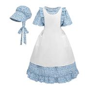 Nuoqi Girls Prairie Dress - Pioneer Laura Ingalls Wilder Colonial Costume with Apron, Blue, 4-5 Years