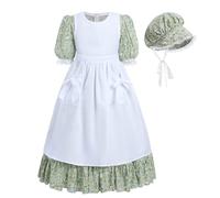Nuoqi Girls Prairie Dresses Pioneering Girl Costume Colonial Dress White Green L