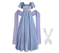 Nuoqi Regency Dresses for Women 1800s Victorian Dress Empire Waist Ball Gown with Gloves Blue, S