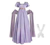 Nuoqi Regency Dresses for Women 1800s Victorian Dress Empire Waist Ball Gown with Gloves Purple, M